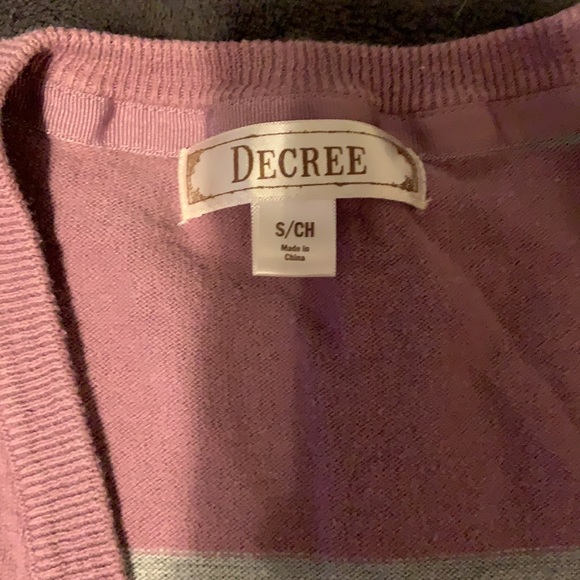 Decree Womens Sweater Cardigan Button Up Gray and Pink Striped Small - Picture 2 of 3
